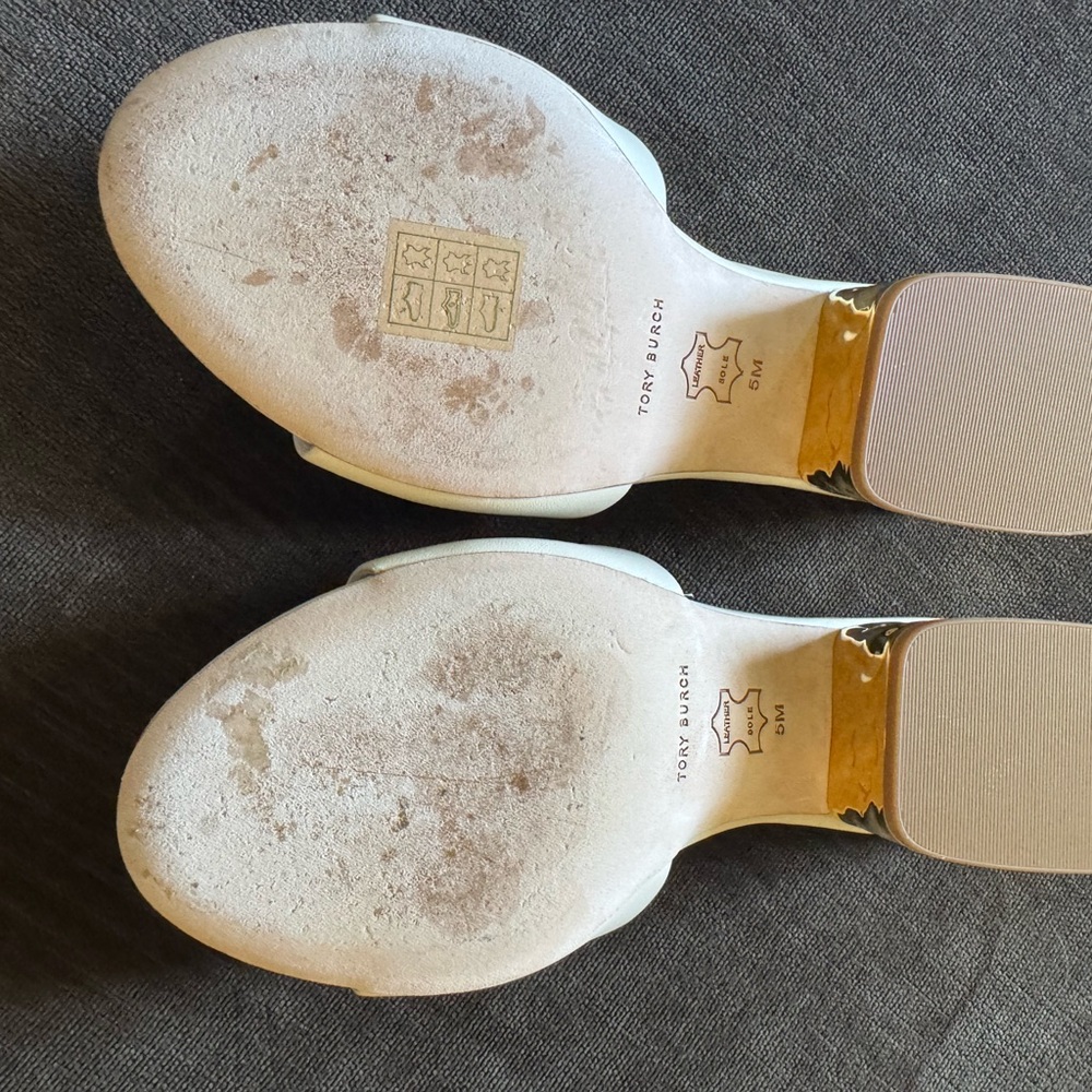 Tory Burch White and Gold Slide Sandals - Picture 3 of 8